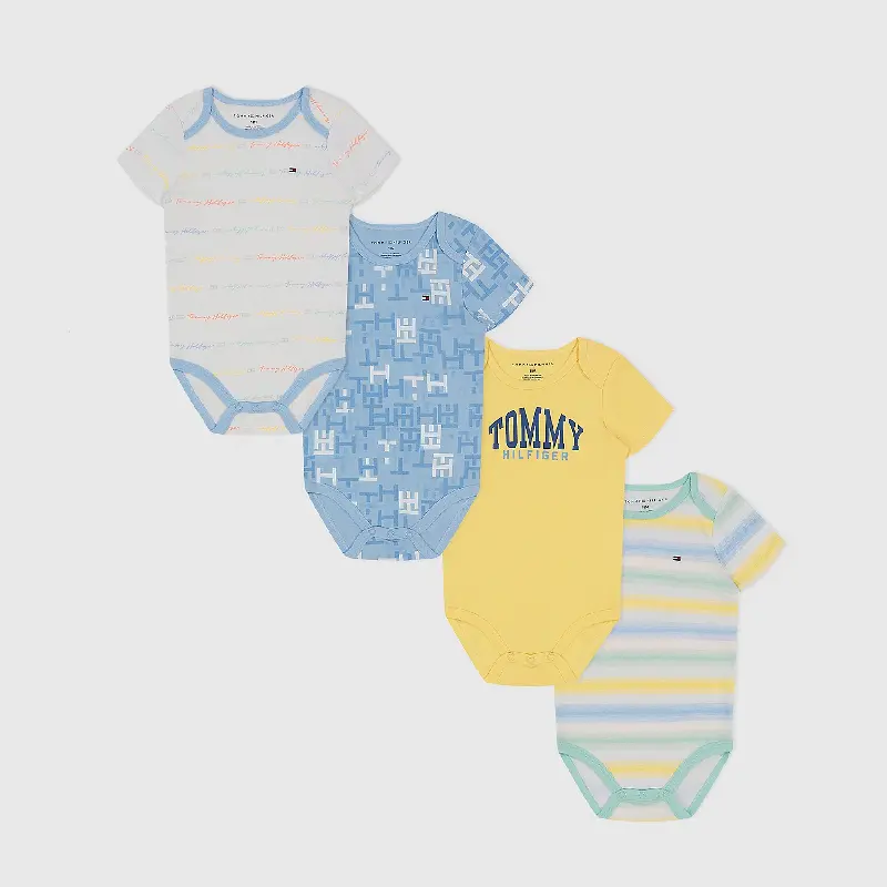 

Комплект детских комбинезонов Tommy Hilfiger Onesie, 4 предмета, желтый/белый/синий