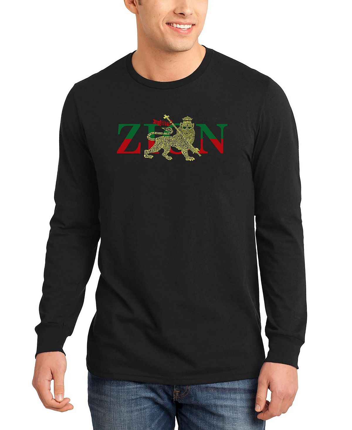 Мужская футболка с длинным рукавом zion - one love word art LA Pop Art, черный послание без слов