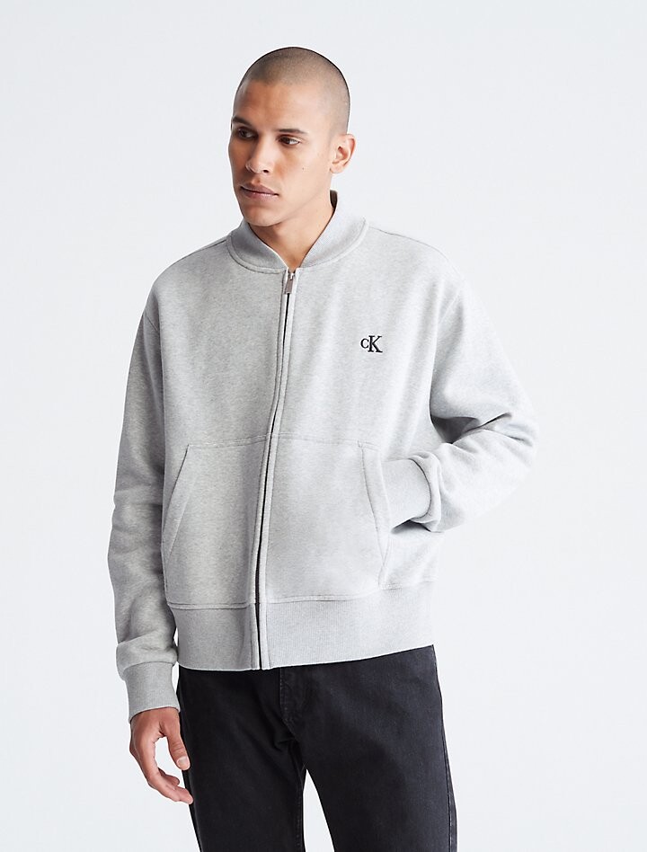 

Куртка-бомбер из флиса с логотипом Archive Logo свободного кроя Calvin Klein, серый