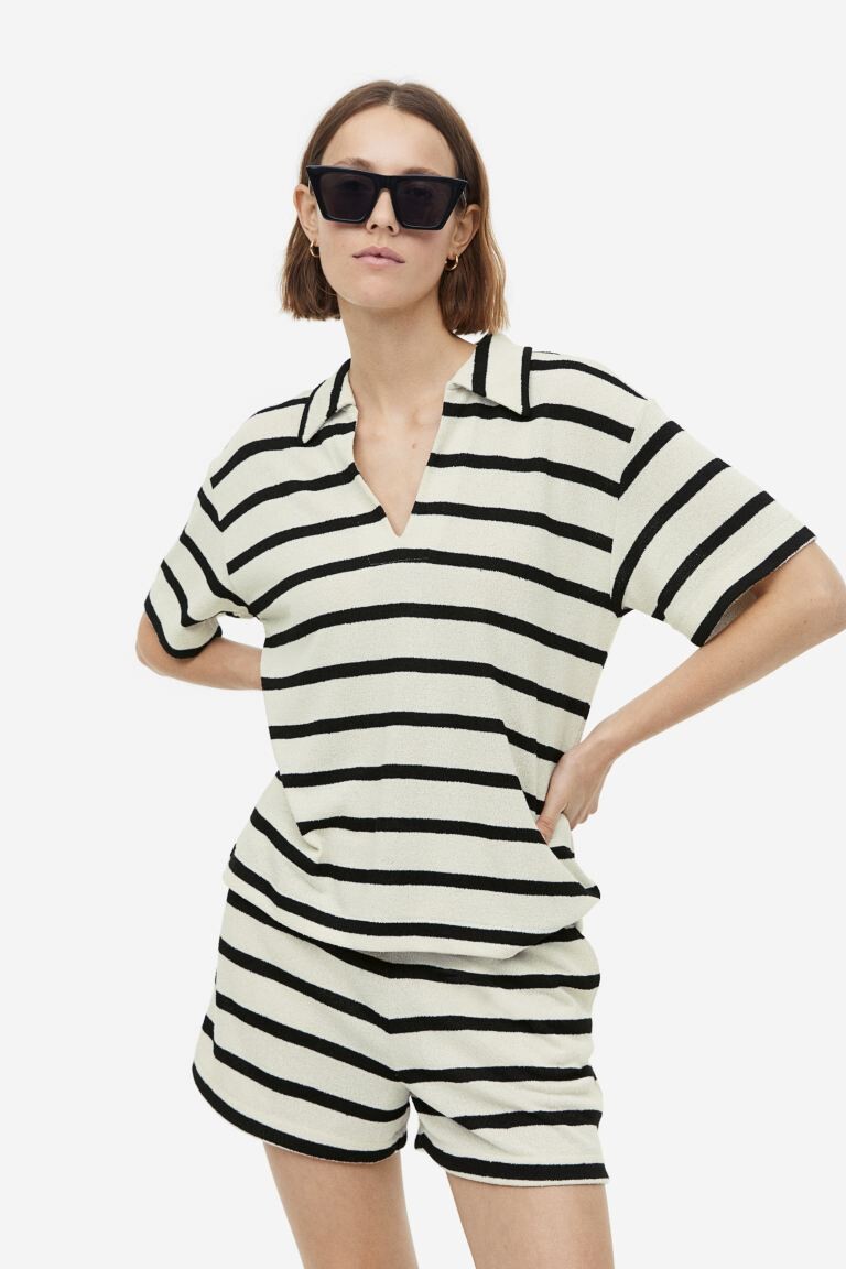 

Топ с воротником H&M, кремовый/полосатый