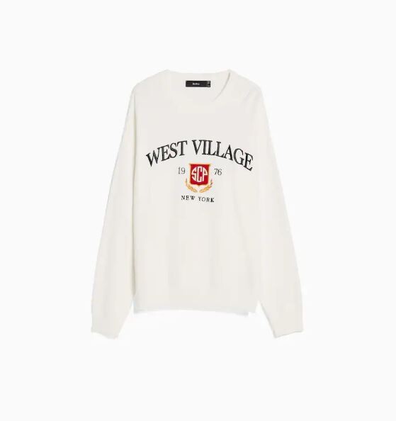 

Свитшот с вышивкой университет Bershka Embroidered Varsity, белый
