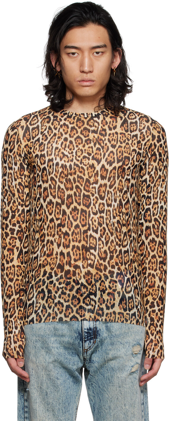 

Коричневая футболка с длинным рукавом с леопардовым принтом Just Cavalli