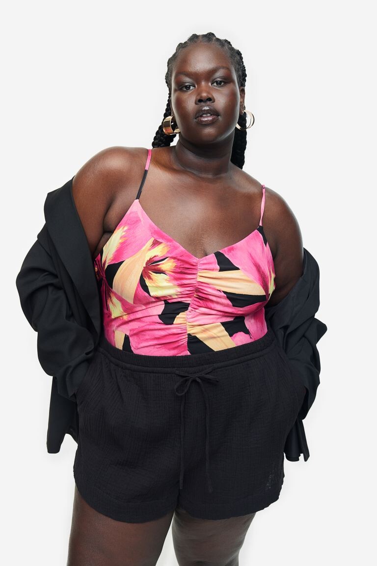 

Присборенное боди-стринги H&M, вишневый/орхидеи