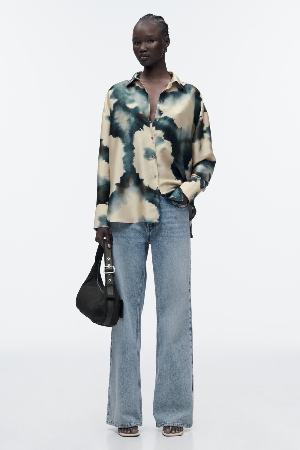 

Атласная рубашка с эффектом tie dye ZARA, разноцветный