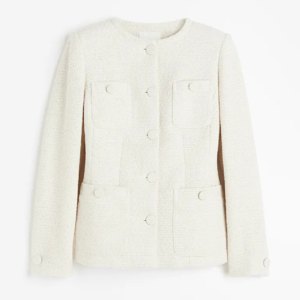 Куртка H&M Textured-weave, кремовый подплечники не обтянутые