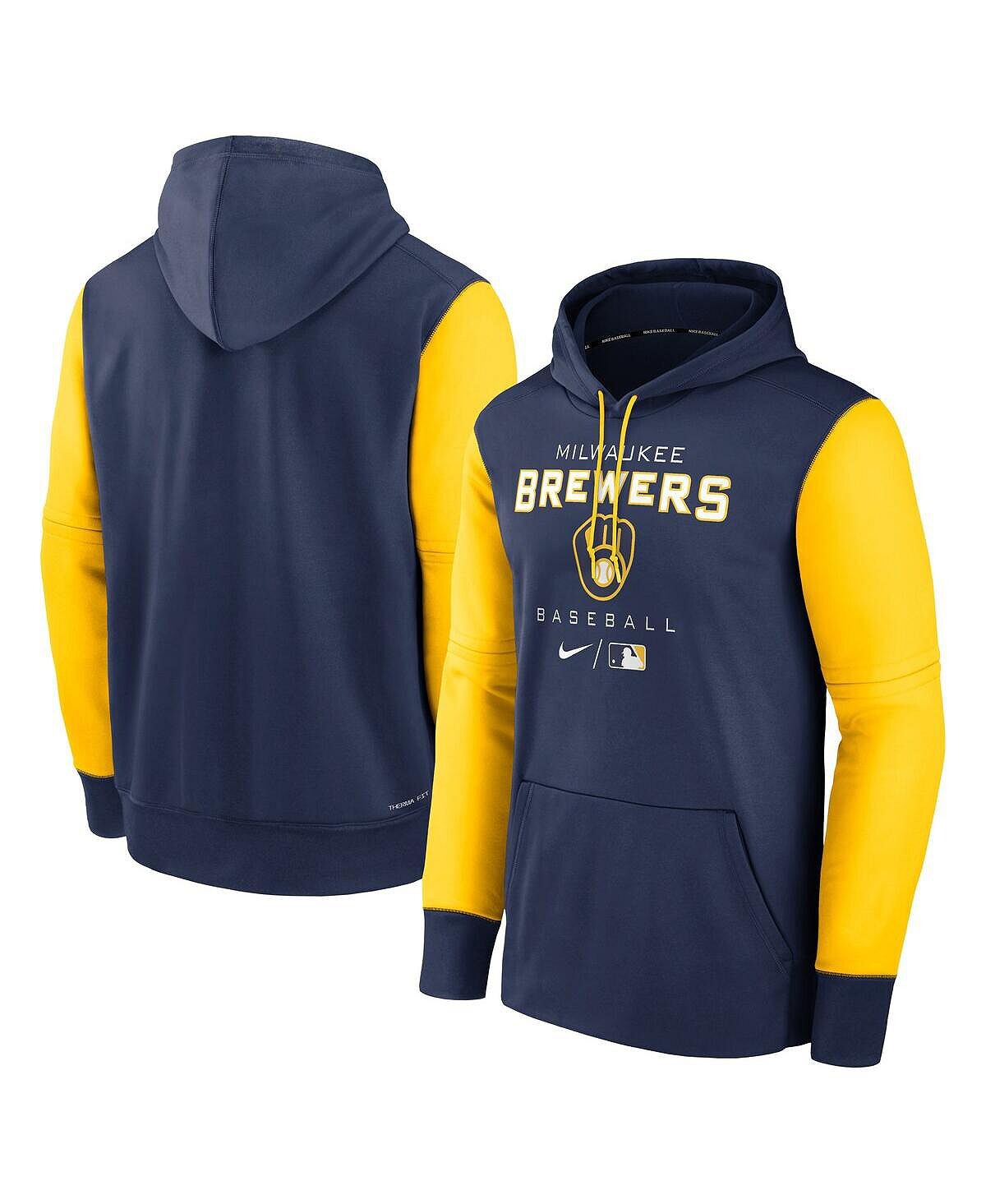 

Мужская темно-синяя, желтая толстовка с капюшоном milwaukee brewers authentic collection performance Nike, мульти