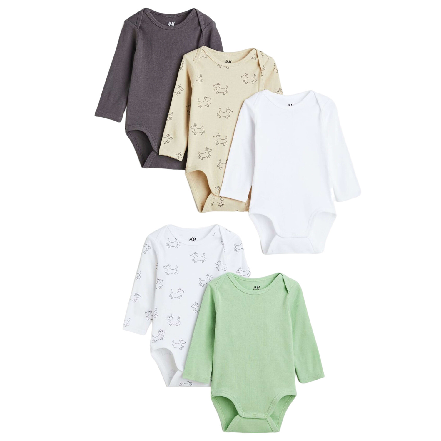 

Комплект боди H&M Long-sleeved, 5 штук, бежевый