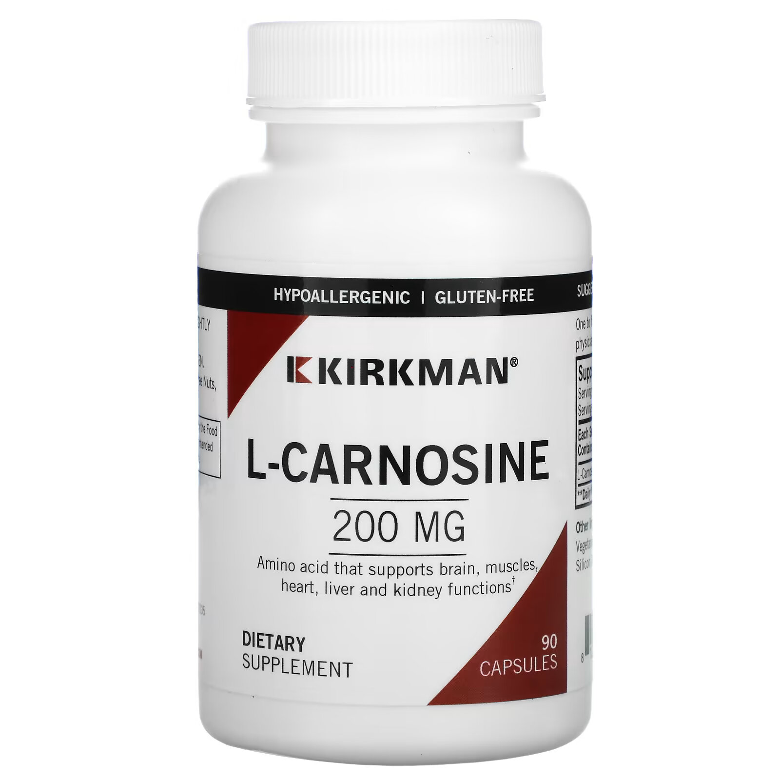 Kirkman Labs, L-карнозин, 200 мг, 90 капсул kirkman labs dmg 125 мг 250 капсул