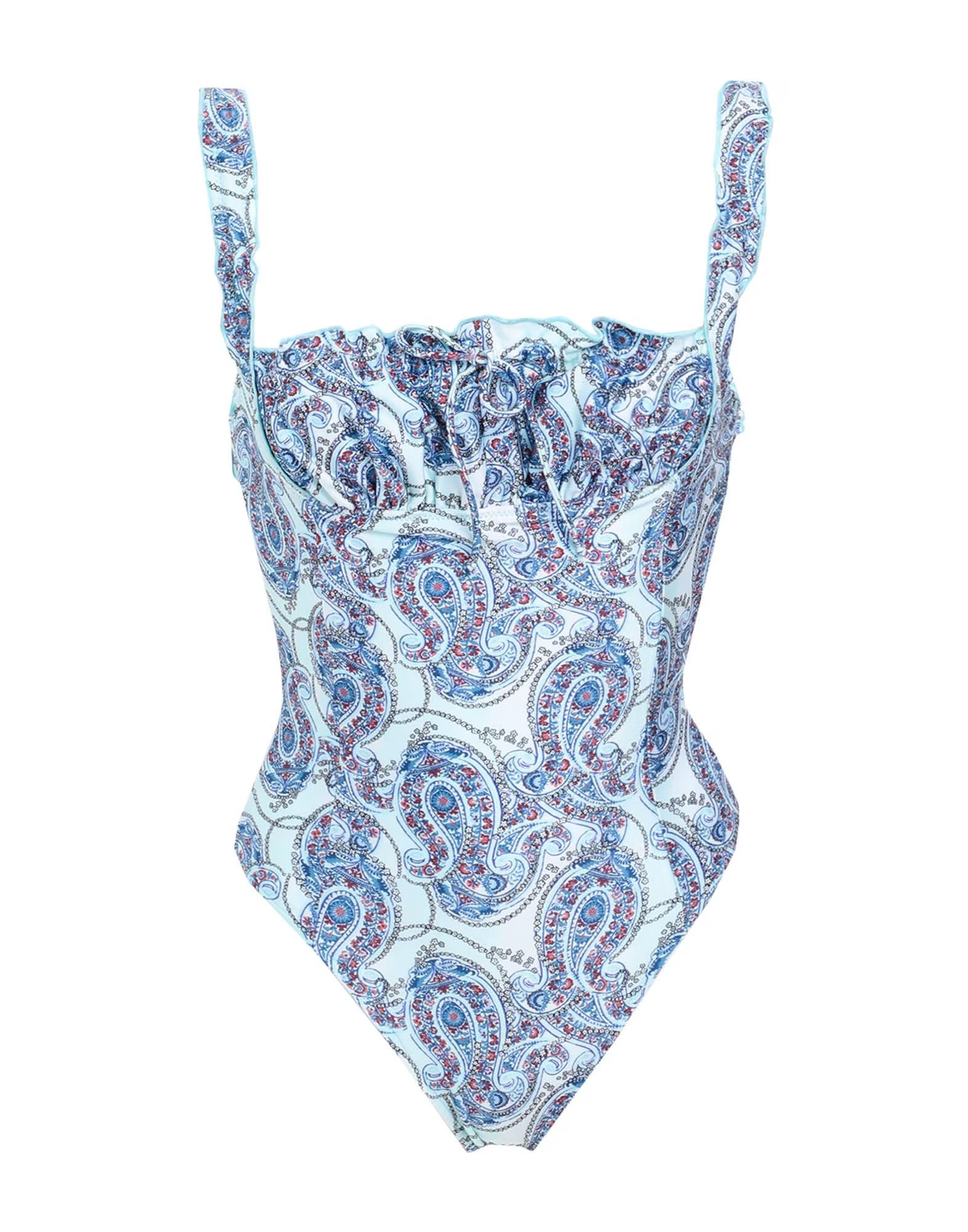 Купальник Frankies Bikinis Fawn Shine Ruffle One-piece, голубой цена и фото