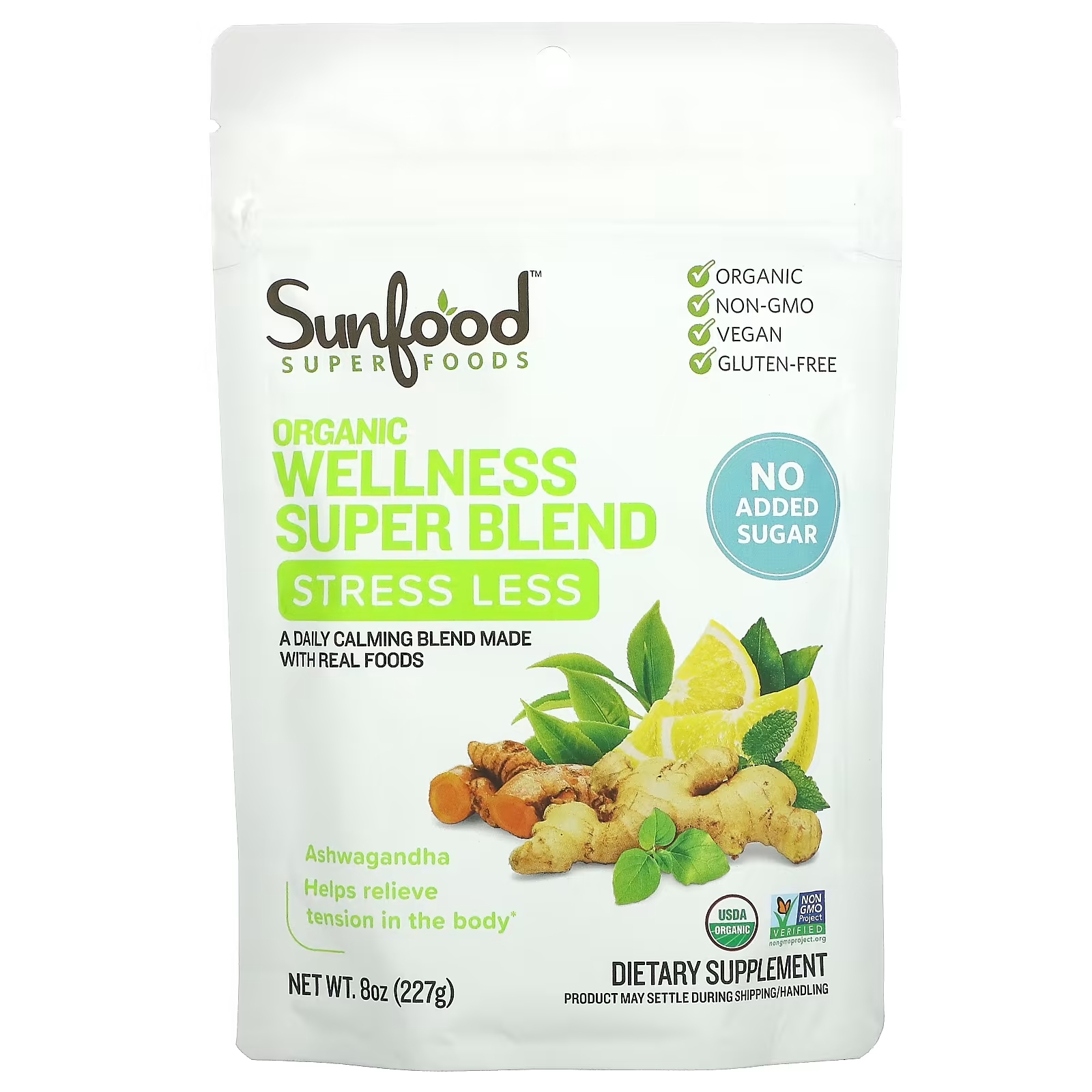 Супер Смесь для Снижения Стресса Sunfood Organic Wellness, 227 г