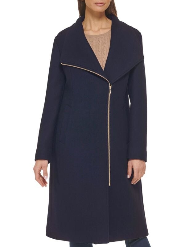 

Пальто асимметричного кроя из смесовой шерсти Cole Haan Navy