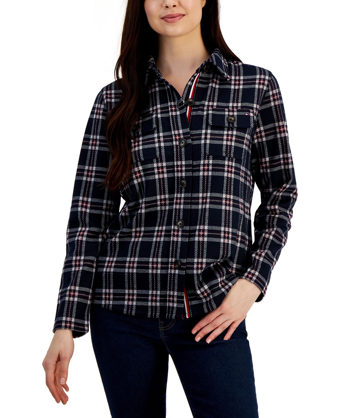 Женская куртка-рубашка в клетку с воротником Tommy Hilfiger, мульти жакет рубашка h