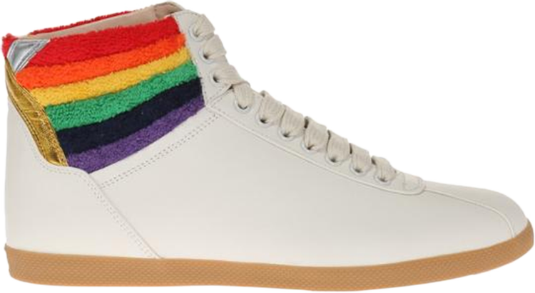 Кроссовки Gucci Lace Up High Top Rainbow Heel Collar, белый - фото