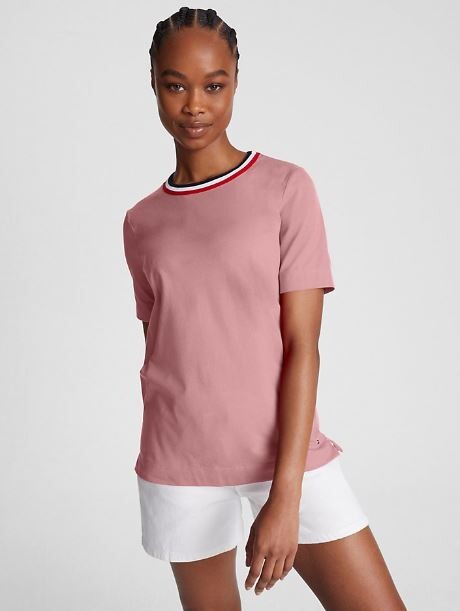 

Футболка с круглым вырезом Tommy Hilfiger Stripe Collar Crewneck, розовый