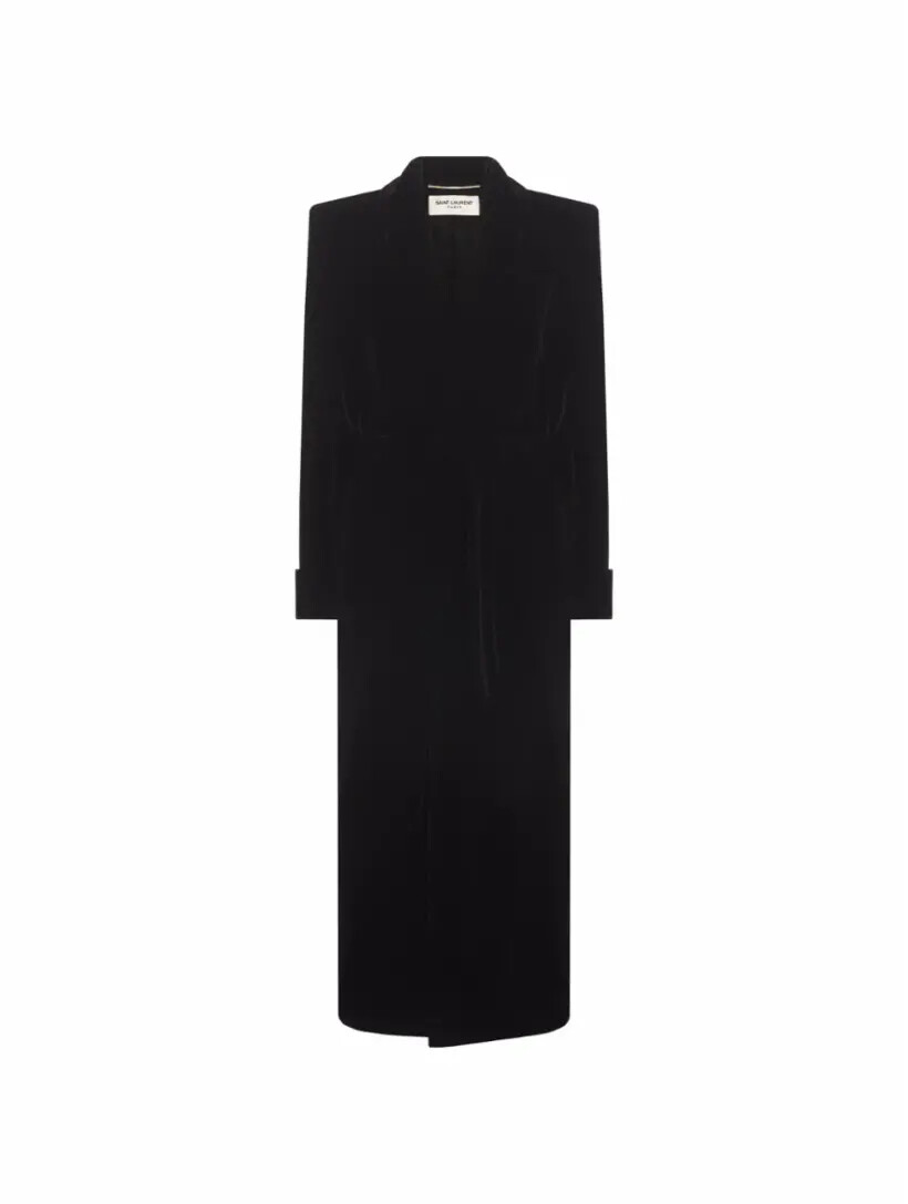 

Бархатное однобортное пальто Saint Laurent, Черный