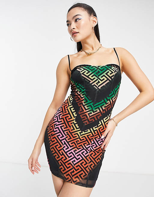 Разноцветное платье мини из корсетной сетки AFRM