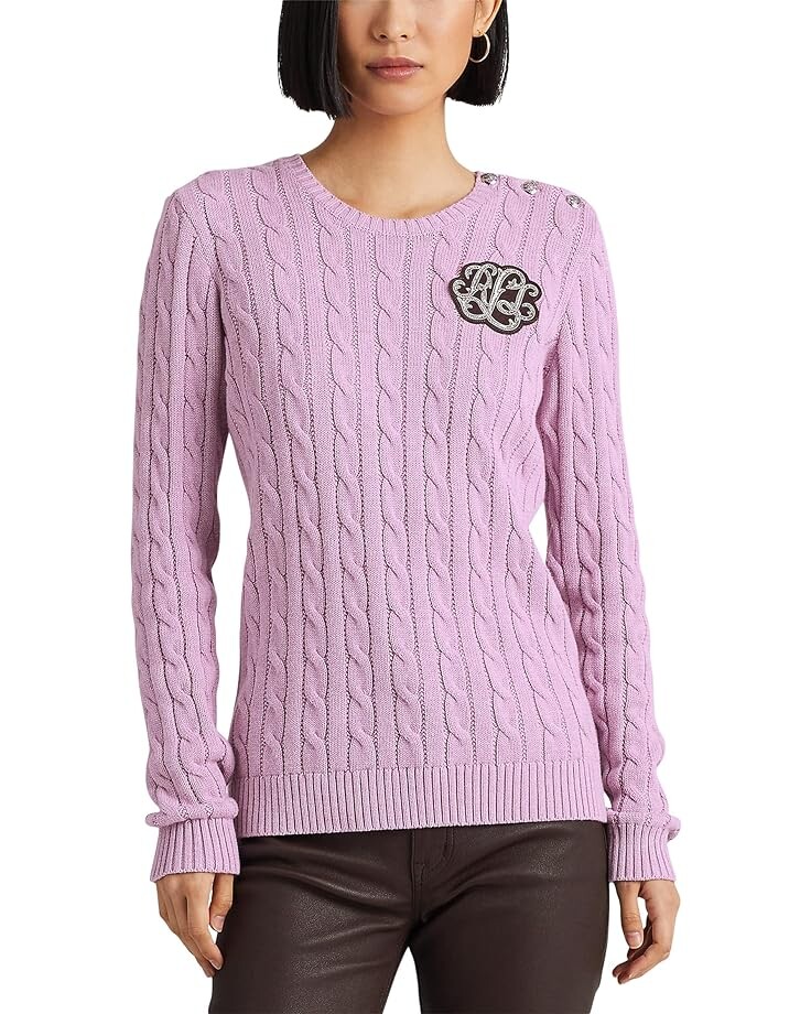

Свитер LAUREN Ralph Lauren Petite Button Trim Cable Knit Sweater, цвет Scottish Primrose Heather