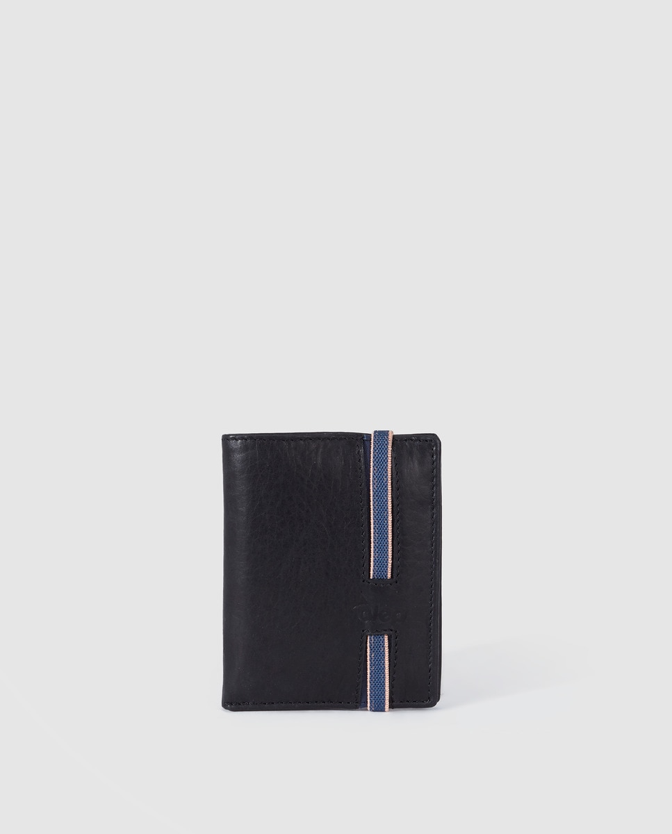 Alep мужской черный кожаный вертикальный кошелек на резинке и портмоне для монет Alep, черный темно синий кожаный вертикальный кошелек olimpo темно синий