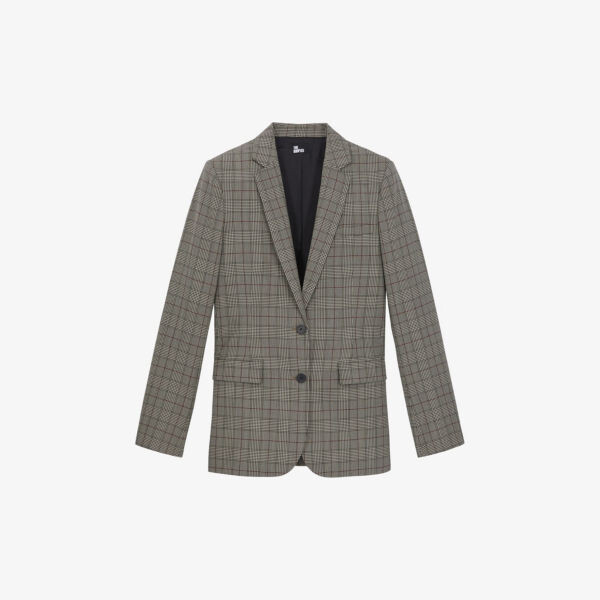 

Клетчатый пиджак прямого кроя из смесовой шерсти Prince of Wales The Kooples, черный