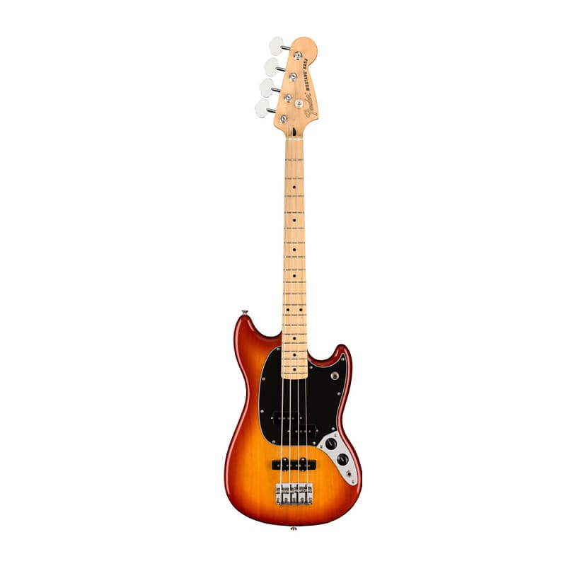 4-струнная гитара Fender Player Mustang Bass PJ с корпусом из ольхи, глянцевой отделкой, 19 ладами и грифом в форме буквы «C» из клена (кленовый гриф, Sienna Sunburst) Fender Player Mustang Bass PJ, Maple Fingerboard, Sienna Sunburst