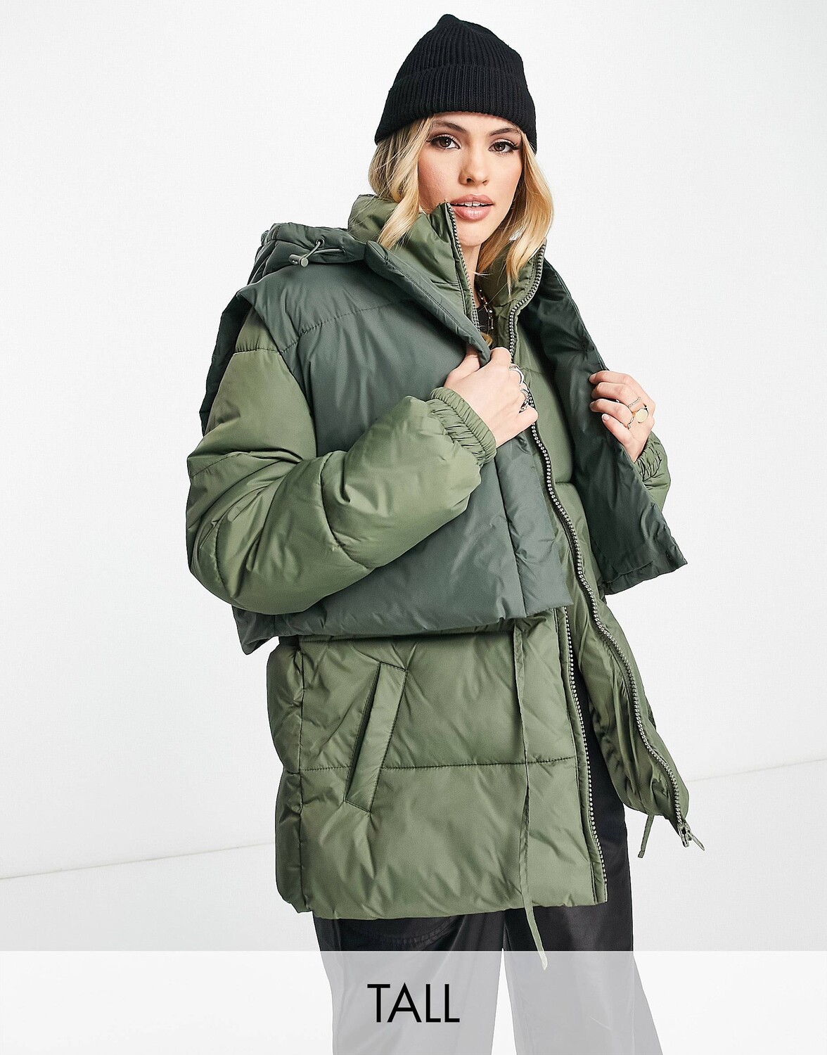 

Пуховик оверсайз ASOS 4505 Tall со съемным жилетом, Серый