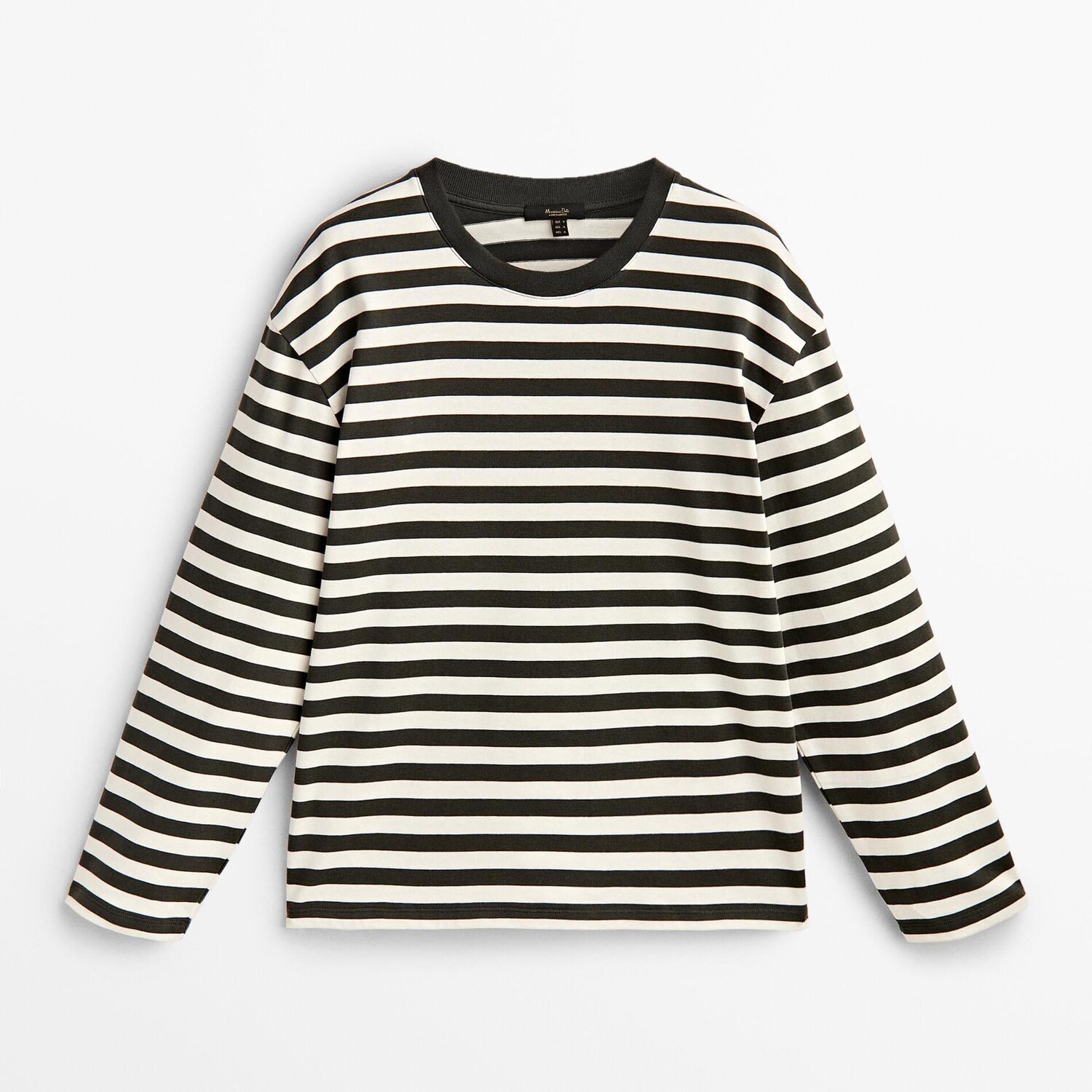 

Лонгслив Massimo Dutti Oversize Striped Cotton, хаки