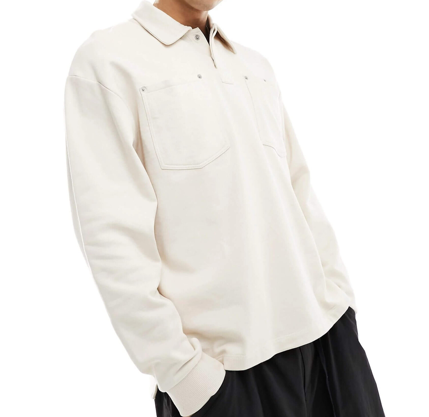 

Толстовка Asos Design Oversized Rugby Polo With Laid On Pocket Detail, бежевый