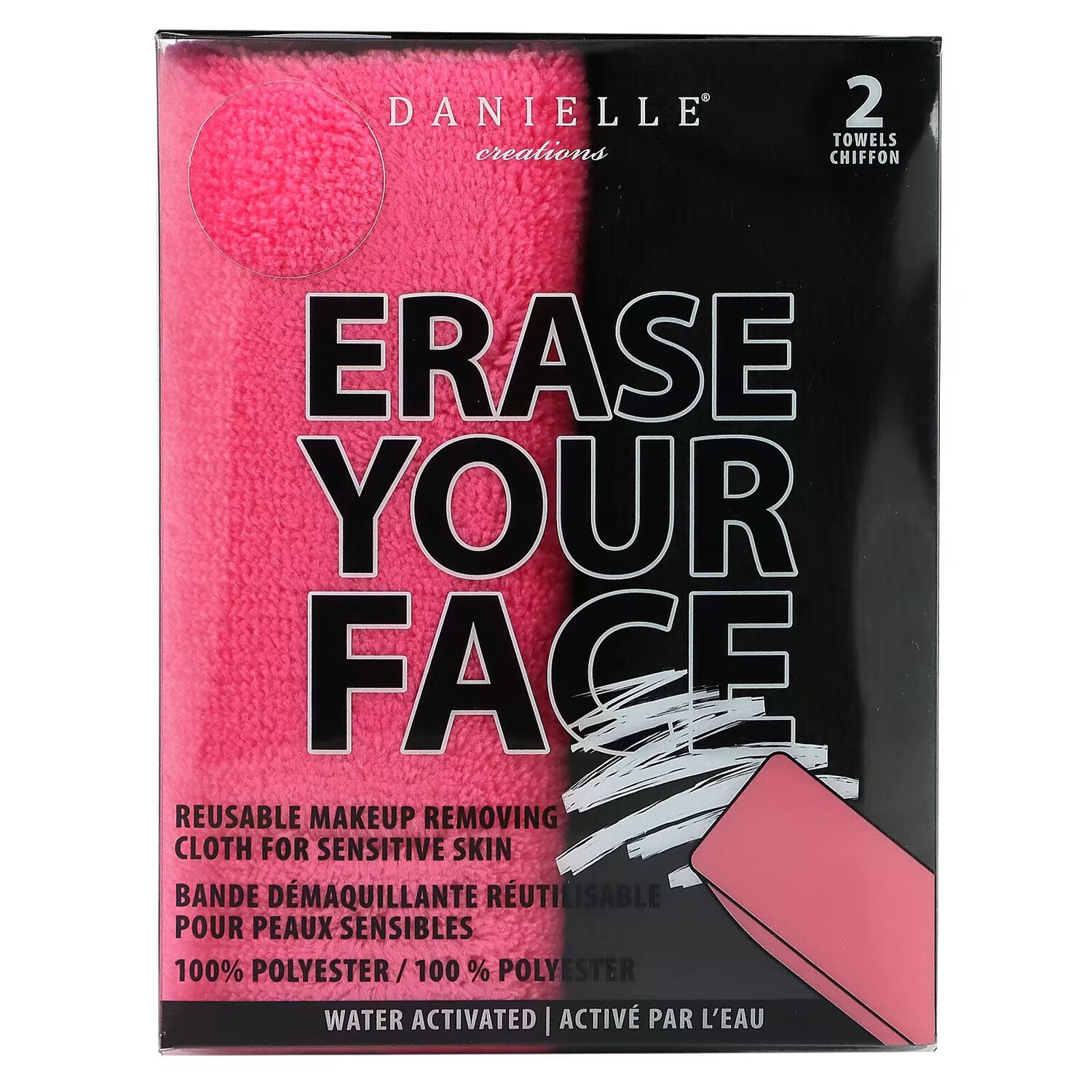 

Erase Your Face, Многоразовые салфетки для снятия макияжа, розовые и черные, 2 салфетки