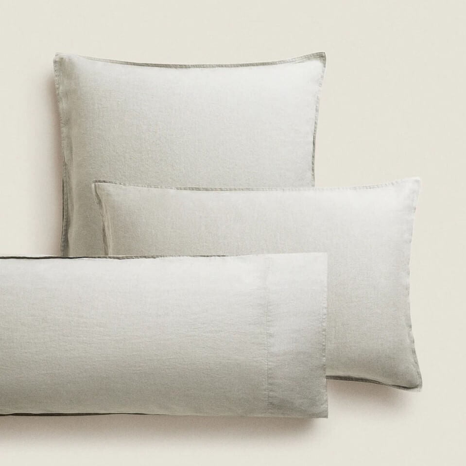 

Наволочка Zara Home (140 gsm) Washed Linen, зеленый