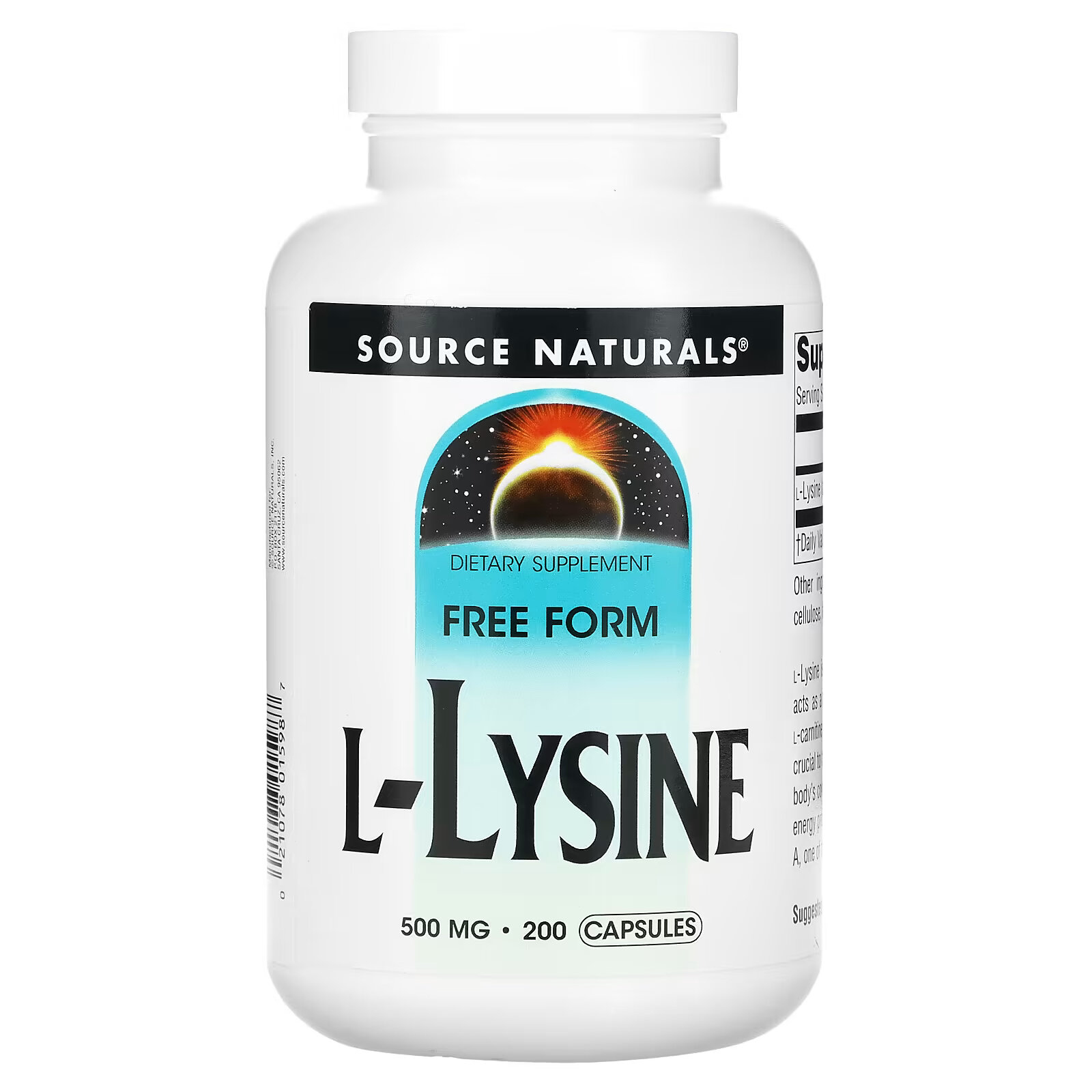 Source Naturals, L-лизин, 500 мг, 200 капсул l лизин 500 мг 200 капсул