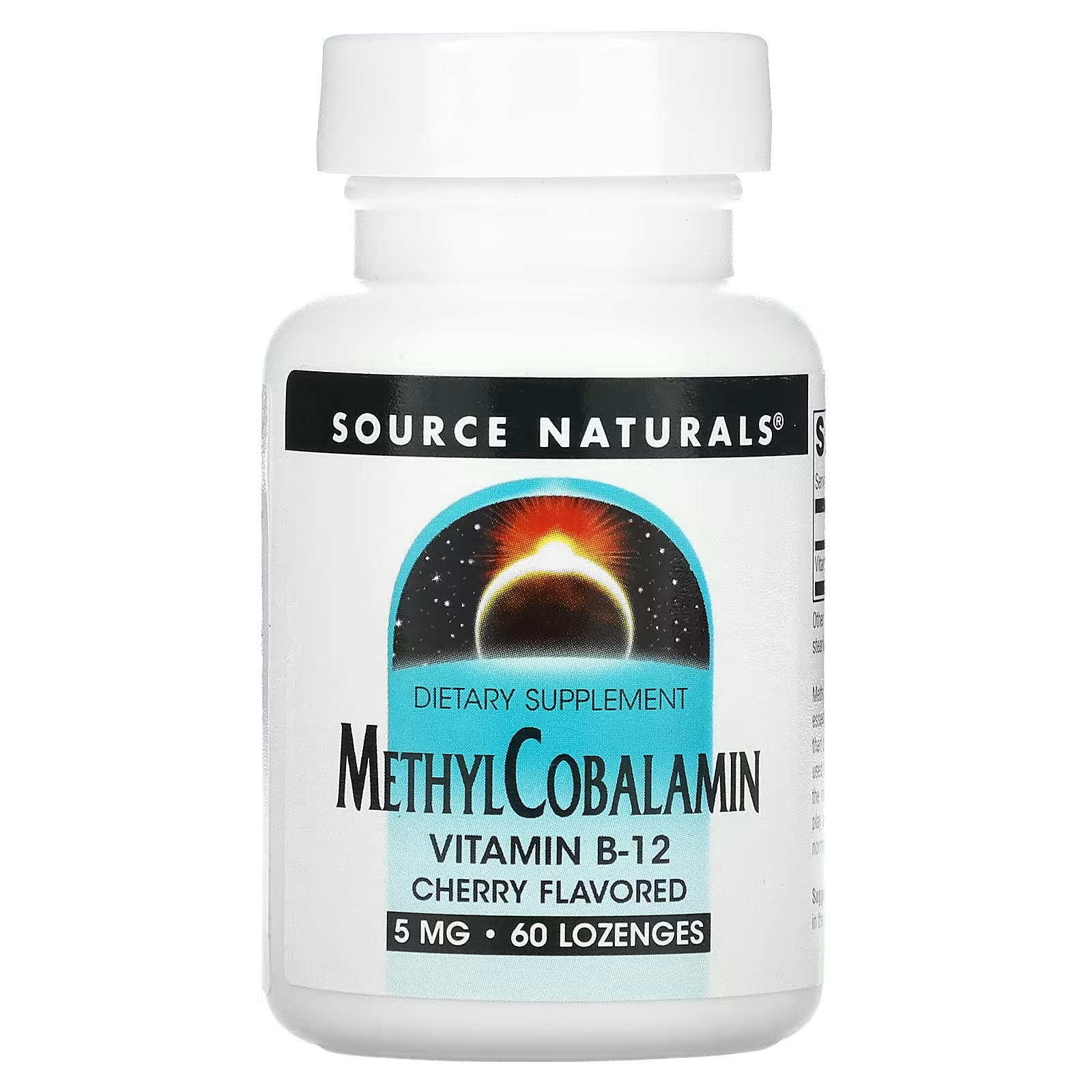 Source Naturals метилкобаламин витамин B12 со вкусом вишни 5 мг, 60 пастилок source naturals прегненолон со вкусом вишни 10 мг 120 леденцов