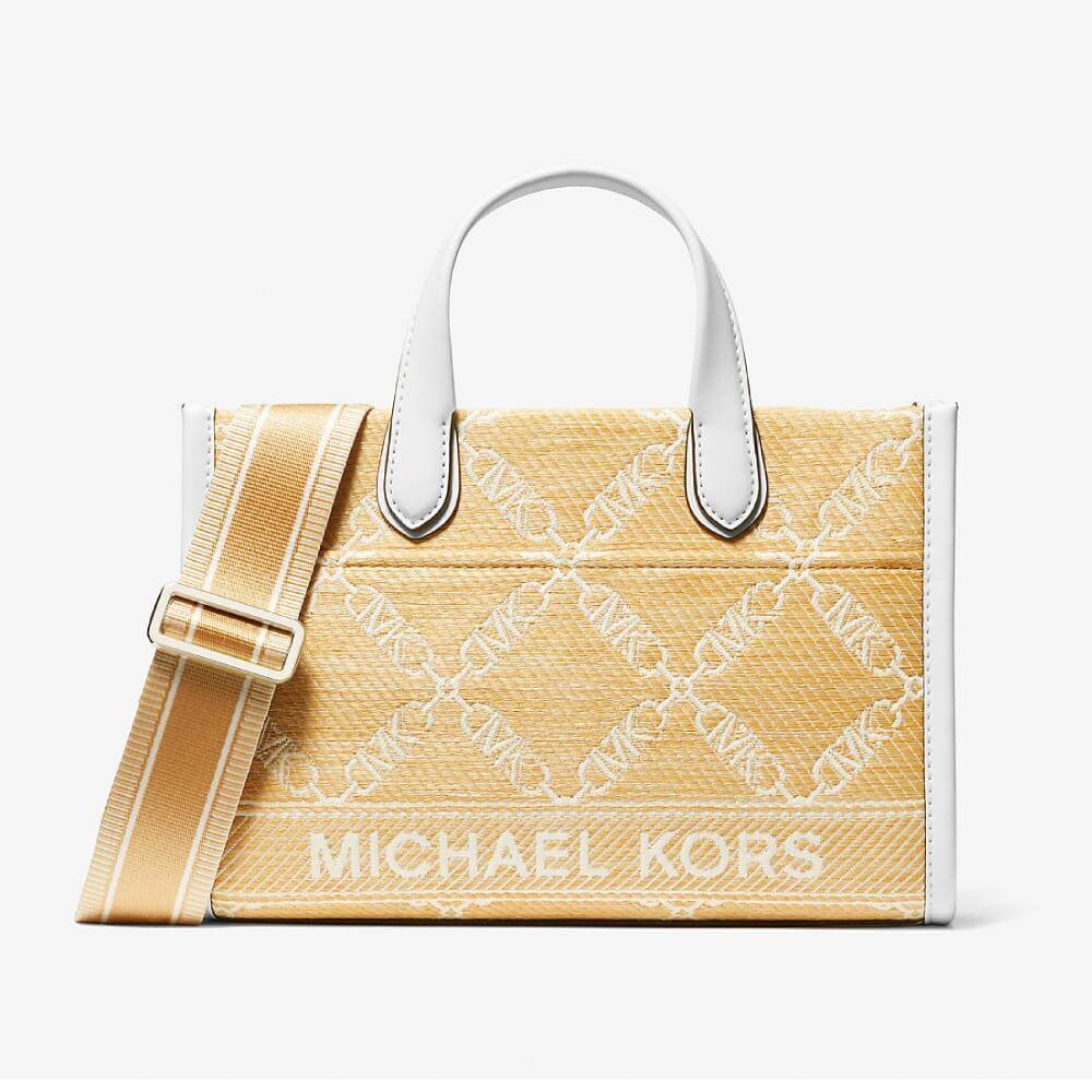 

Сумка Michael Michael Kors Gigi Small Empire Logo Jacquard Straw Messenger, желтый/белый