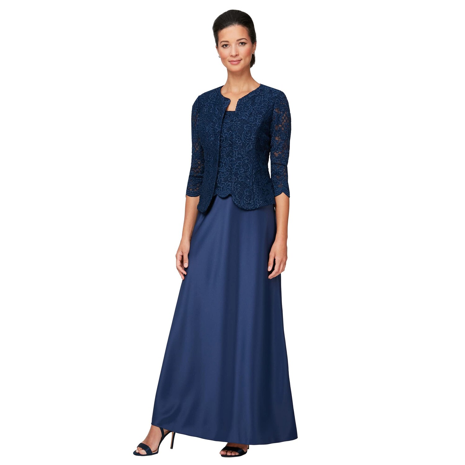 

Платье Alex Evenings, Long Mock Jacket Dress with Open Jacket, Scoop Neck Bodice and Scallop Detail