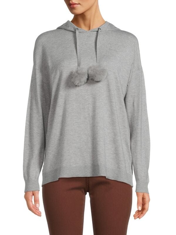 

Худи из искусственного меха с помпонами Saks Fifth Avenue Flannel grey, Серый