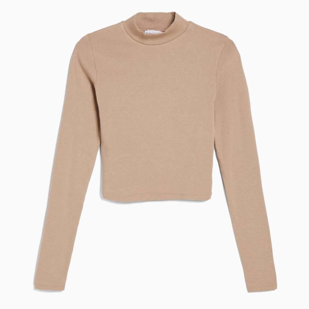 

Лонгслив Bershka High Neck, бежевый
