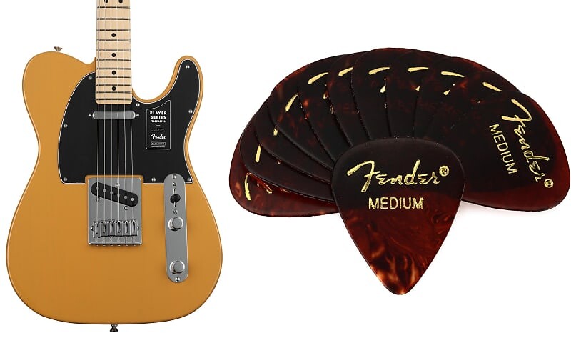 

Fender Player Telecaster — комплект из ириски блондина с кленовой накладкой и медиаторами из целлулоида премиум-класса в форме Fender 351 — средняя оболочка, 12 шт. 1980351800=1 0145212550=1