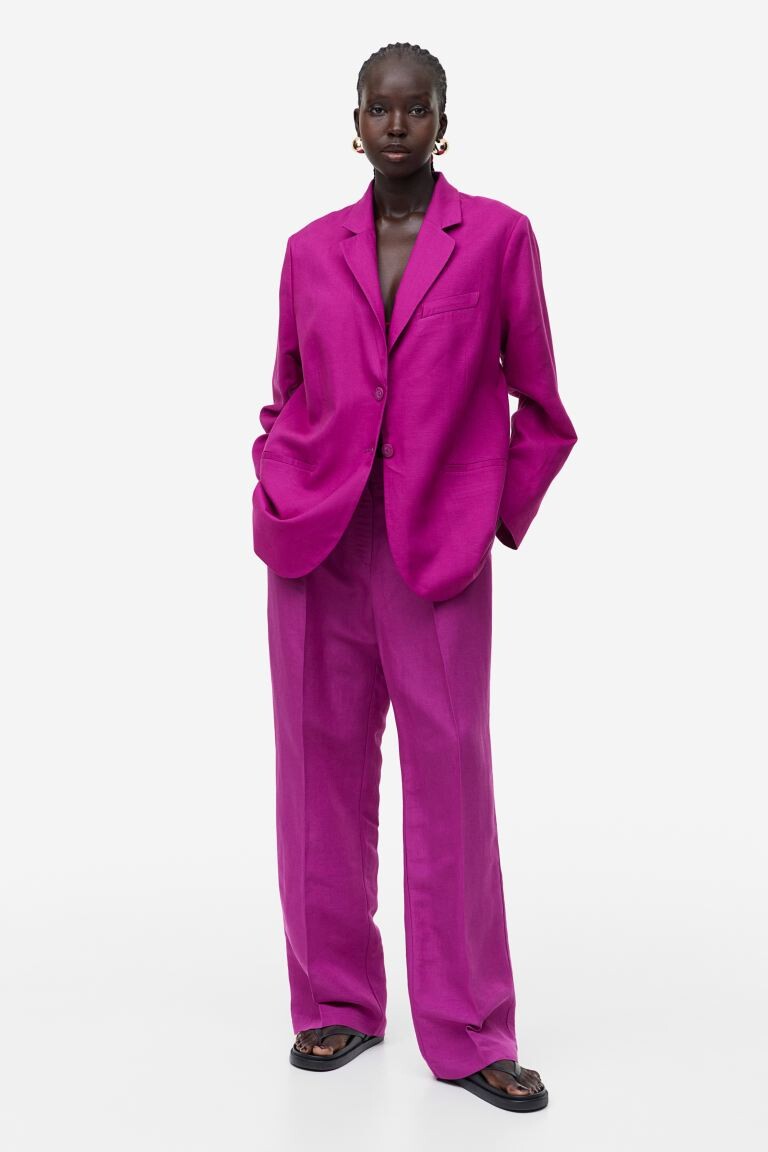 

Широкие брюки из смесового льна H&M, фиолетовый