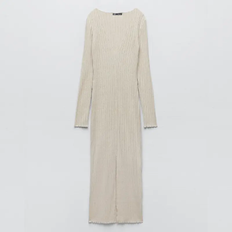 Платье Zara Soft Ribbed, светло-бежевый