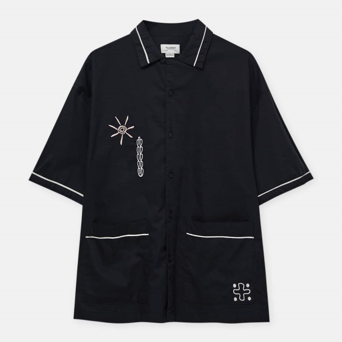 

Рубашка Pull&Bear Embroidered Short Sleeve Pyjama, черный