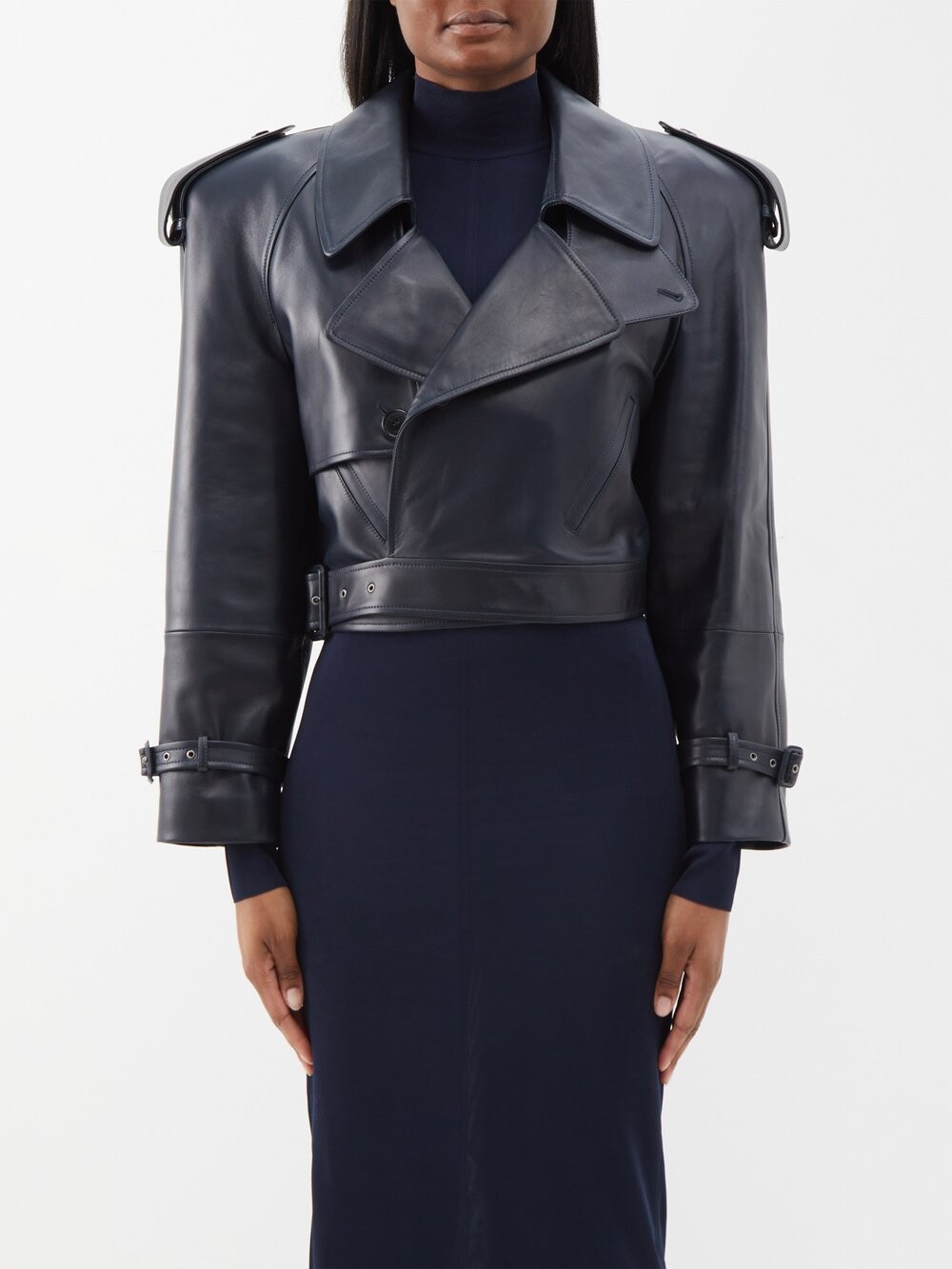 

Укороченная кожаная косуха Saint Laurent, синий