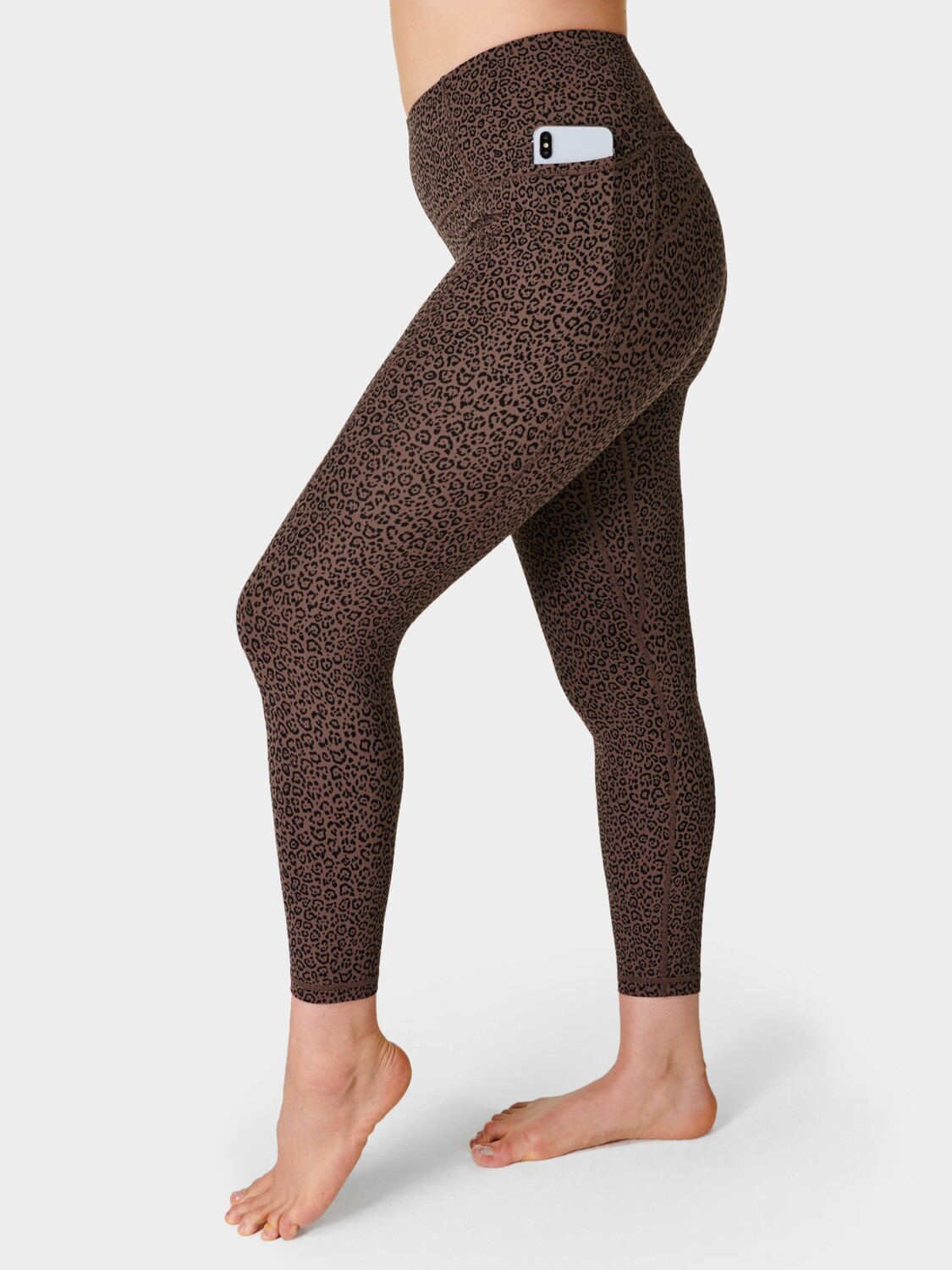 

Супермягкие леггинсы для йоги 7/8 Sweaty Betty, коричневый с леопардовым принтом