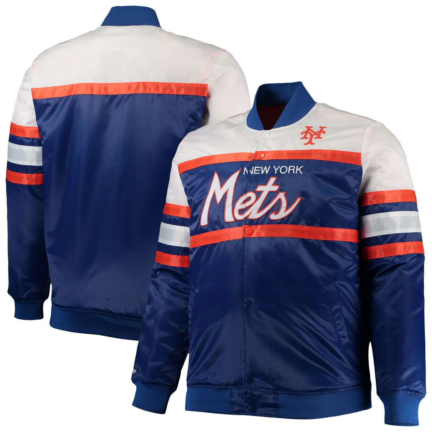 Мужская атласная куртка с длинными кнопками Mitchell & Ness Royal/оранжевая New York Mets Big & Tall Coaches мужская белая атласная университетская куртка с длинными кнопками new york mets city collection mitchell