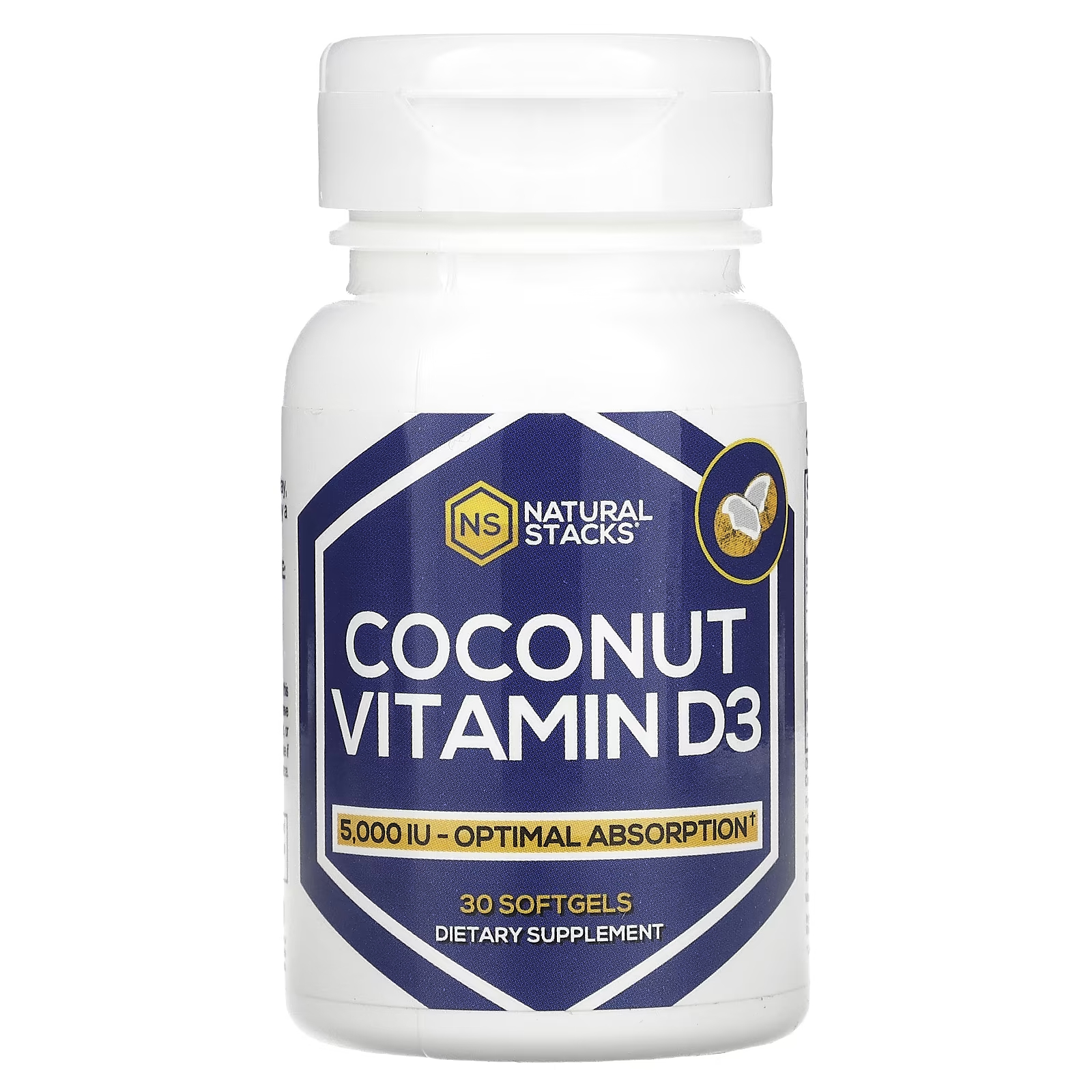 Кокосовый витамин D3 Natural Stacks 5000 МЕ, 30 мягких таблеток futurebiotics витамин d3 5000 ме 90 мягких таблеток