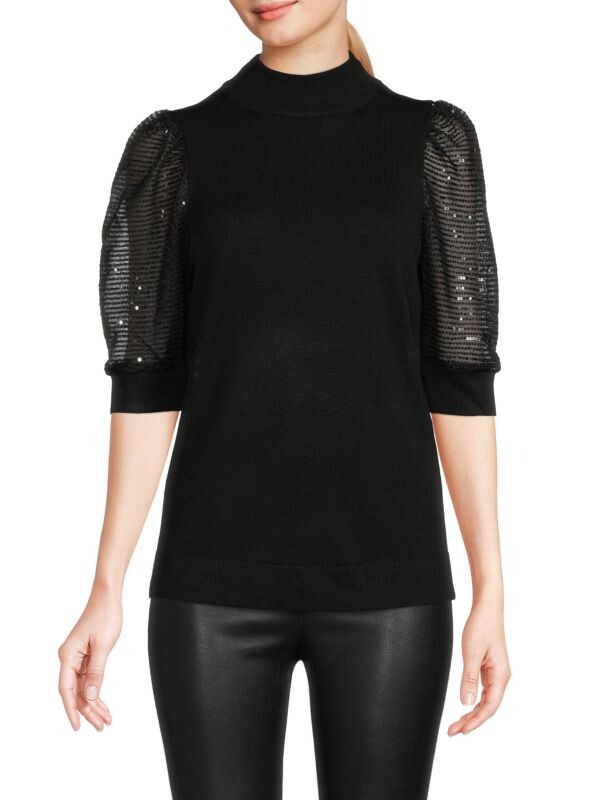 

Топ с воротником-стойкой и пышными рукавами Carmen Carmen Marc Valvo Black