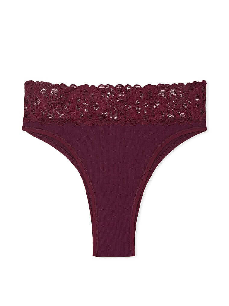 

Трусы-бразильяно Victoria's Secret Lace Waist Cotton, темно-бордовый