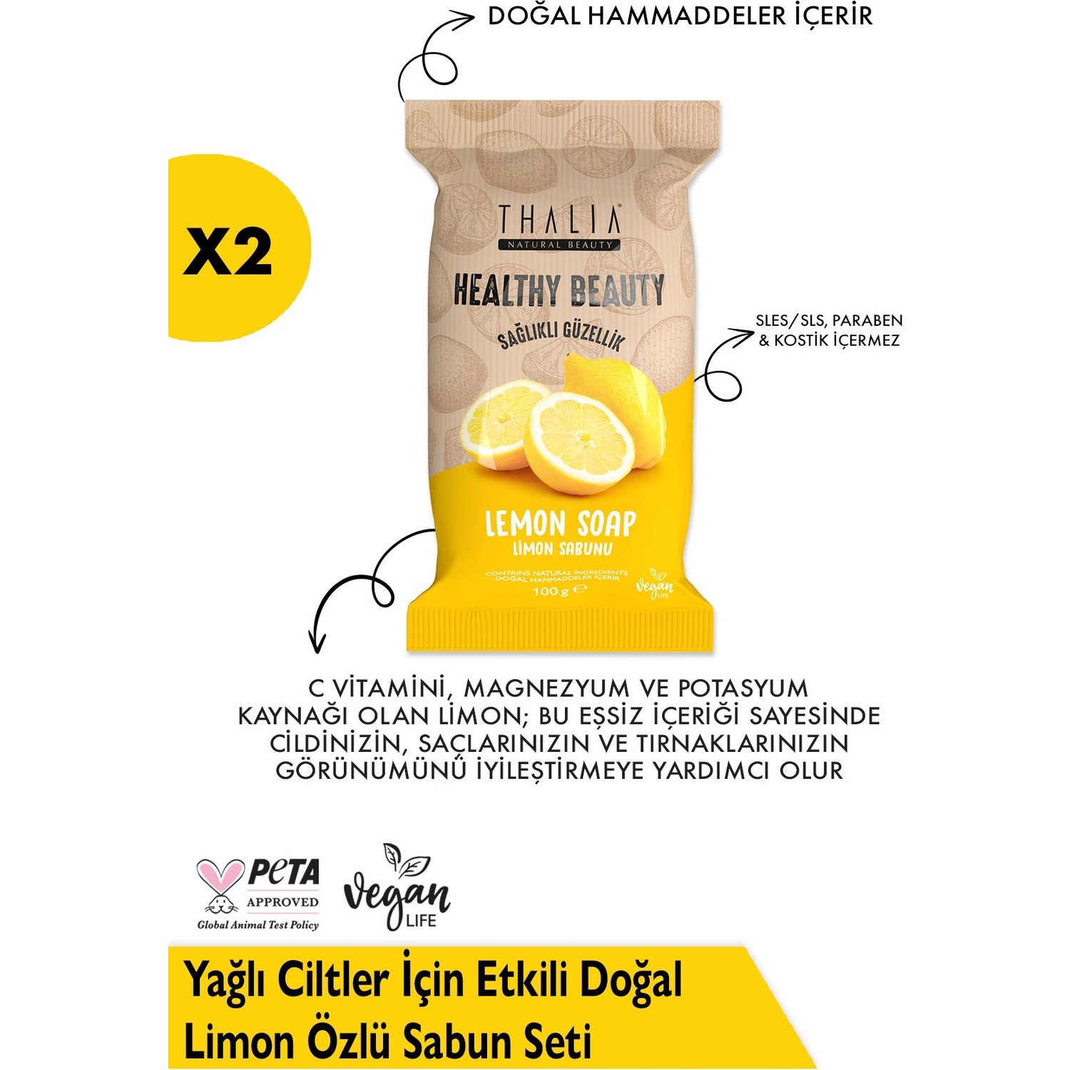 цена Мыло с лимоном Thalia, 2 упаковки 100 гр