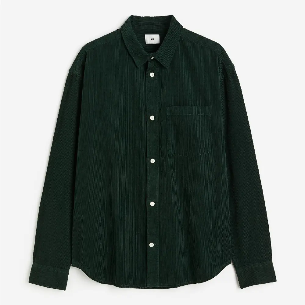 

Рубашка H&M Relaxed Fit Corduroy, темно-зеленый