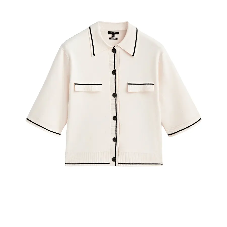 

Кардиган Massimo Dutti Contrast Knit With Short Sleeves, кремовый