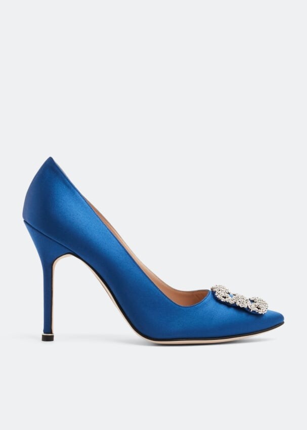 Атласные туфли MANOLO BLAHNIK Hangisi satin pumps, синий