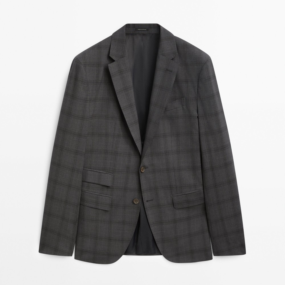 Пиджак Massimo Dutti Windowpane Check 110's Wool Suit, серый шерстяной костюмный пиджак с косой передней частью burberry бежевый